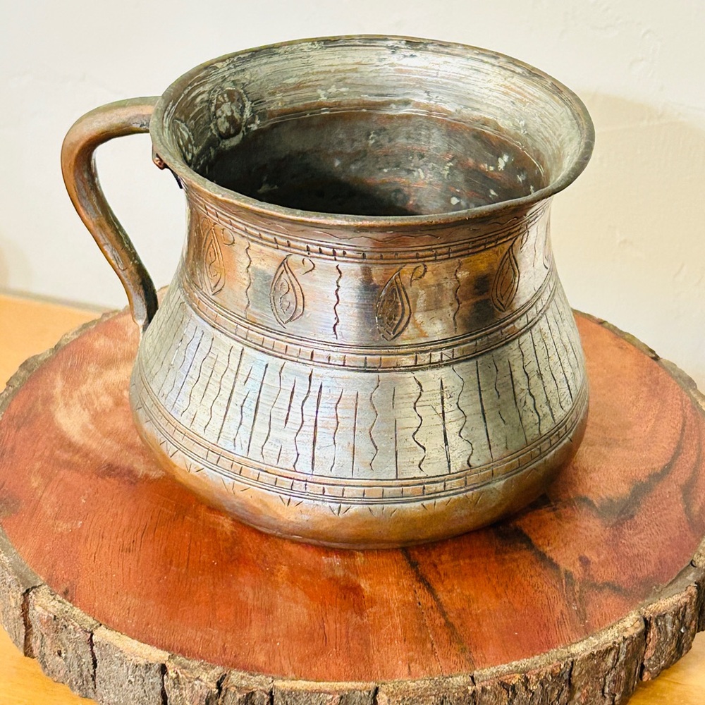 Antique Turkish Engraved Copper Pitcher 1800’s